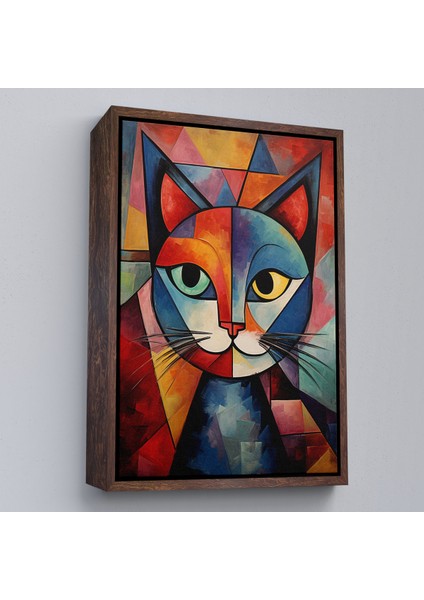 Çerçeveli Dekoratif Kanvas Tablo, Pablo Picasso Tarzı - Soyut Renkli Kedi TABLO-7375