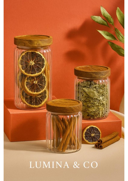 3’lü Cam Kavanoz Seti – 500 Ml, 700 Ml, 1000 ml Doğal Akasya Kapaklı fiyatları