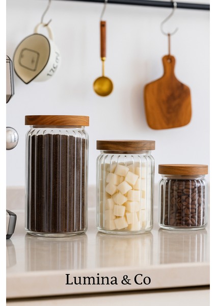 3’lü Cam Kavanoz Seti – 500 Ml, 700 Ml, 1000 ml Doğal Akasya Kapaklı fırsatları