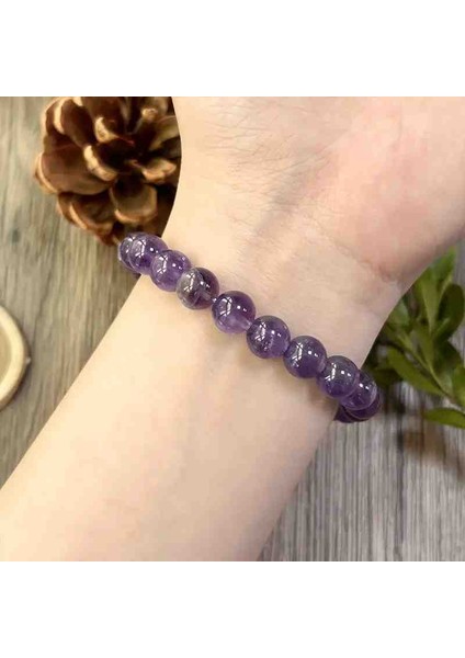 Panik Atak ve Kaygıya Karşı Destek – Doğal Ametist Taşı Bileklik - 100 %100 Doğaltaş -Elestip Ipli