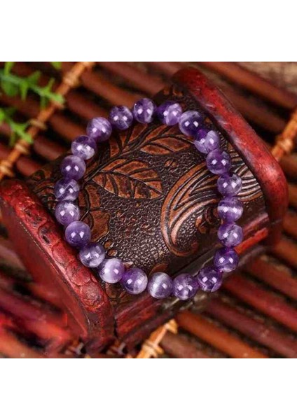 Panik Atak ve Kaygıya Karşı Destek – Doğal Ametist Taşı Bileklik - 100 %100 Doğaltaş -Elestip Ipli fiyatları