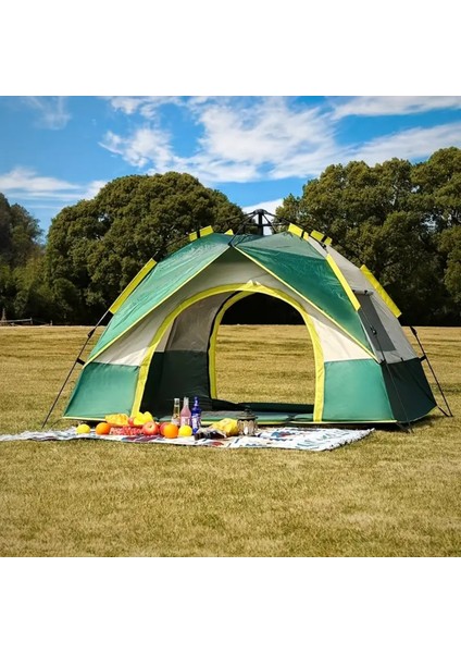 4 Kişilik Otomatik Açılan Kamp Çadırı - Fiberglas Direkler - Sineklikli Çift Kapı ve Çift Pencere