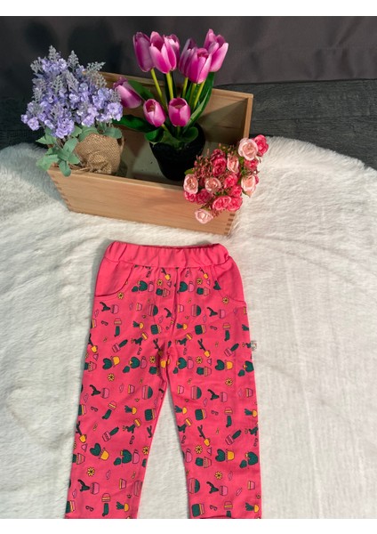 Kaktüs Baskılı Fuşya Tek Alt