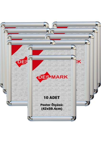 10 Adet 25 mm A2(42X59.4) Rondo Köşe Alüminyum Aç-Kapa Çerçeve – Poster Çerçevesi (Gümüş Eloksallı)