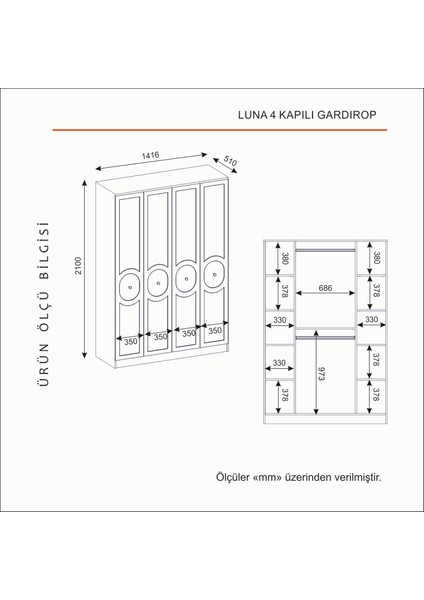 Luna 4 Kapaklı Bazalı Gardırop Tamamı Mdf fırsatları