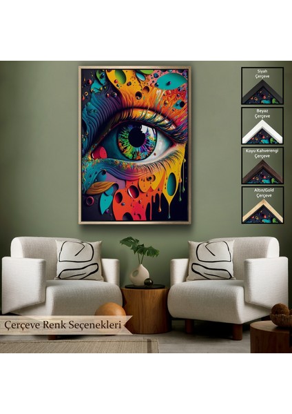 Çerçeveli Dekoratif Kanvas Tablo, Renkli Soyut Göz TABLOSU-7691