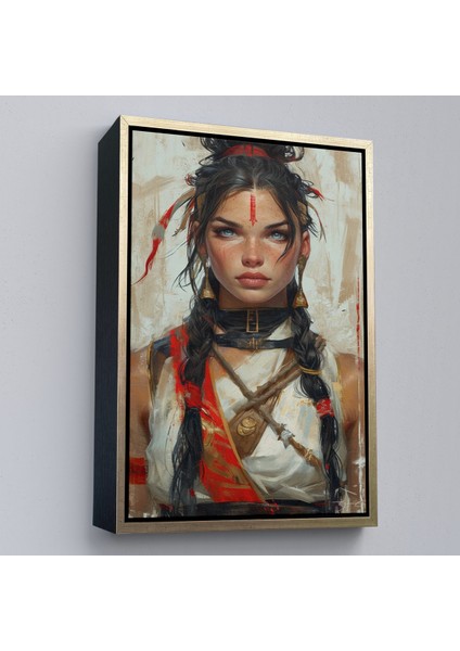 Çerçeveli Dekoratif Kanvas Tablo, Mavi Gözlü Kızıldereli Güzel Kız TABLOSU-7758