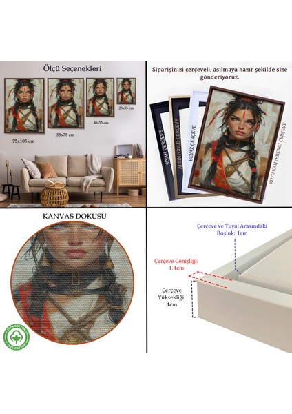 Çerçeveli Dekoratif Kanvas Tablo, Mavi Gözlü Kızıldereli Güzel Kız TABLOSU-7758 indirimleri