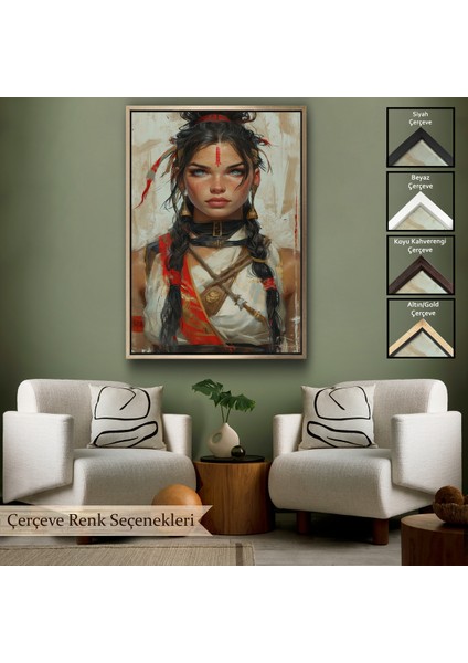 Çerçeveli Dekoratif Kanvas Tablo, Mavi Gözlü Kızıldereli Güzel Kız TABLOSU-7758