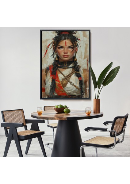 Çerçeveli Dekoratif Kanvas Tablo, Mavi Gözlü Kızıldereli Güzel Kız TABLOSU-7758