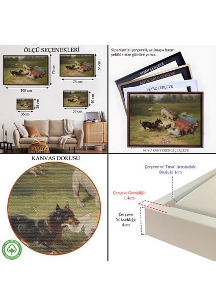 Çerçeveli Dekoratif Kanvas Tablo, Ein Gefundenes Spielzeug - Uçurtmayı Parçalayan Köpekler -7070 indirimleri