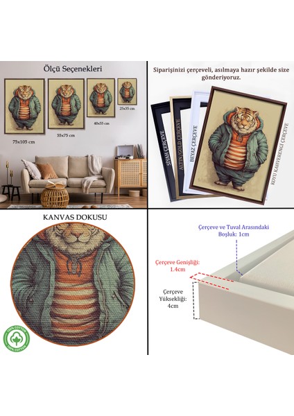 Çerçeveli Dekoratif Kanvas Tablo, Kaplan Kafalı Şişman Insan TABLO-7636 indirimleri