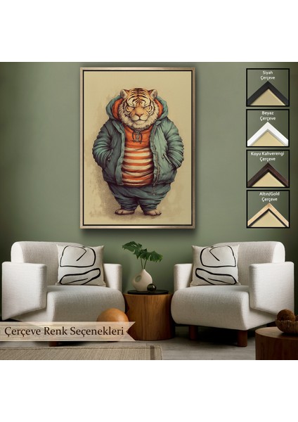 Çerçeveli Dekoratif Kanvas Tablo, Kaplan Kafalı Şişman Insan TABLO-7636