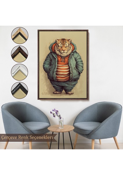 Çerçeveli Dekoratif Kanvas Tablo, Kaplan Kafalı Şişman Insan TABLO-7636