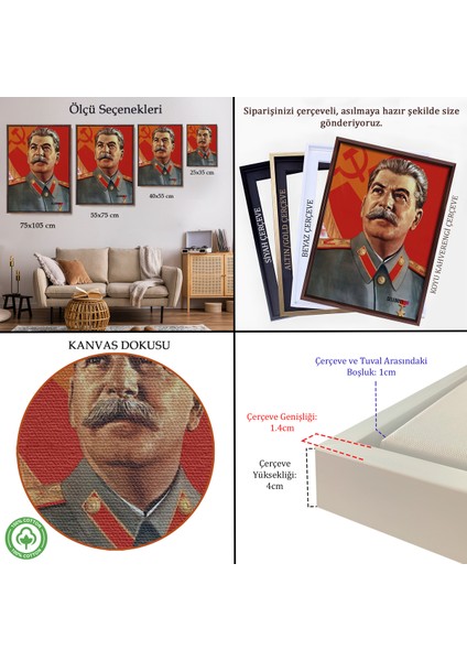 Çerçeveli Dekoratif Kanvas Tablo, Joseph Stalin Rusya ve Sovyetler Birliği Sscb TABLO-7683 indirimleri