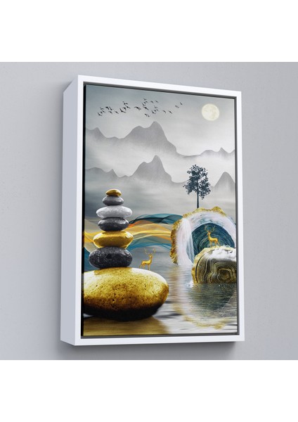 Çerçeveli Dekoratif Kanvas Tablo, Altın Detaylı Soyut Denge TABLOSU-7694