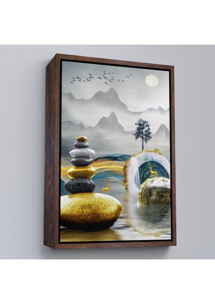 Çerçeveli Dekoratif Kanvas Tablo, Altın Detaylı Soyut Denge TABLOSU-7694 fiyatları