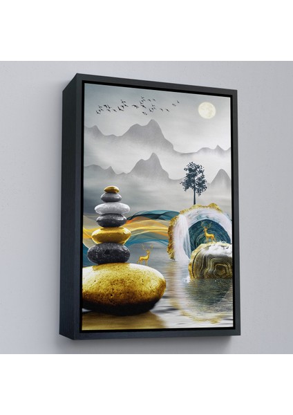 Çerçeveli Dekoratif Kanvas Tablo, Altın Detaylı Soyut Denge TABLOSU-7694 fırsatları