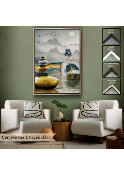 Çerçeveli Dekoratif Kanvas Tablo, Altın Detaylı Soyut Denge TABLOSU-7694