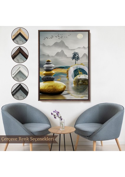 Çerçeveli Dekoratif Kanvas Tablo, Altın Detaylı Soyut Denge TABLOSU-7694