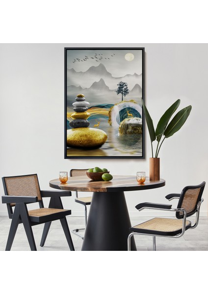 Çerçeveli Dekoratif Kanvas Tablo, Altın Detaylı Soyut Denge TABLOSU-7694