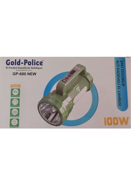 GP-680 100W Şarjlı El Feneri Uzun Menzilli Projektör Dijital Gösterge 6 Kademe Yan Cob Işık fırsatları