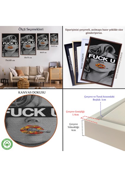 Çerçeveli Dekoratif Kanvas Tablo, Fck You Kadın TABLO-7735 indirimleri