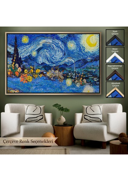 Çerçeveli Dekoratif Kanvas Tablo, Vincent Van Gogh - Yıldızlı Geceler Tablo - Starry NIGHT-7172