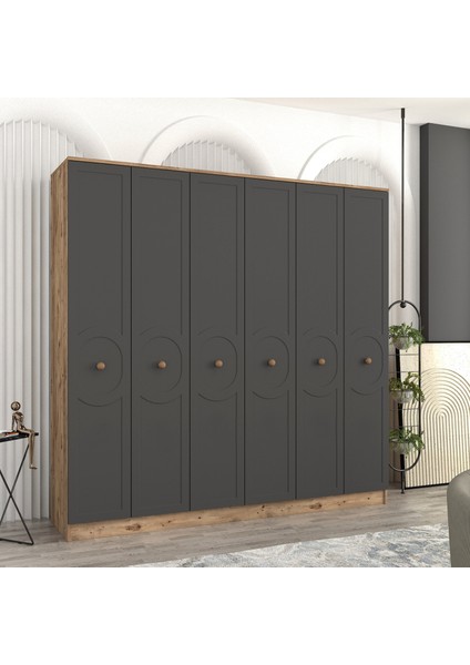 Luna 6 Kapaklı Bazalı Gardırop Tamamı Mdf