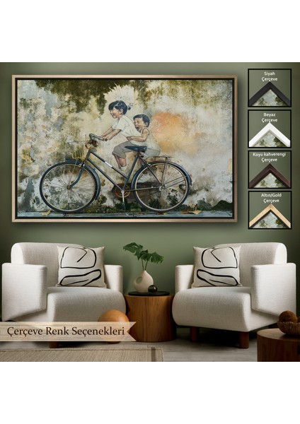 Çerçeveli Dekoratif Kanvas Tablo, Graffiti Çocuk Bisiklet TABLOSU-7241