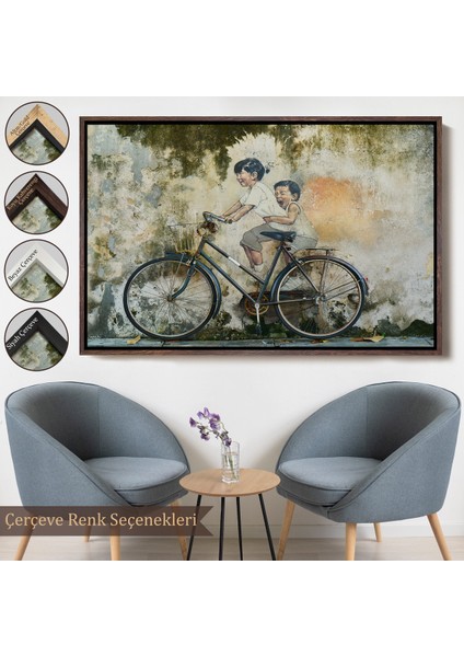 Çerçeveli Dekoratif Kanvas Tablo, Graffiti Çocuk Bisiklet TABLOSU-7241