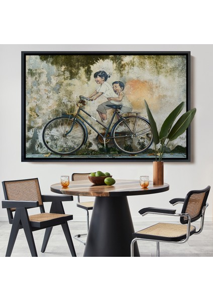 Çerçeveli Dekoratif Kanvas Tablo, Graffiti Çocuk Bisiklet TABLOSU-7241