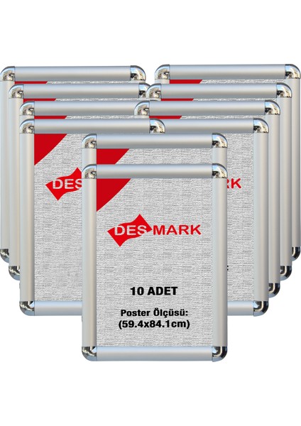 10 Adet 25 mm A1(59.4X84.1) Rondo Köşe Alüminyum Aç-Kapa Çerçeve – Poster Çerçevesi (Gümüş Eloksallı)