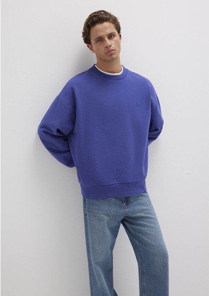 Silikon Logo Baskılı Mor Bisiklet Yaka Sweatshirt 0S10415-70695