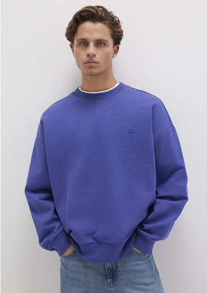 Silikon Logo Baskılı Mor Bisiklet Yaka Sweatshirt 0S10415-70695 fiyatları