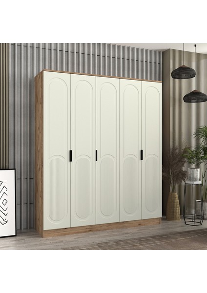 Derin 5 Kapaklı Bazalı Gardırop Tamamı Mdf