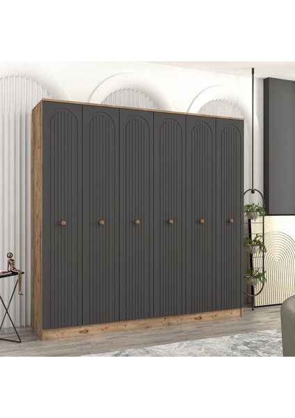 Mila 6 Kapaklı Bazalı Gardırop Tamamı Mdf