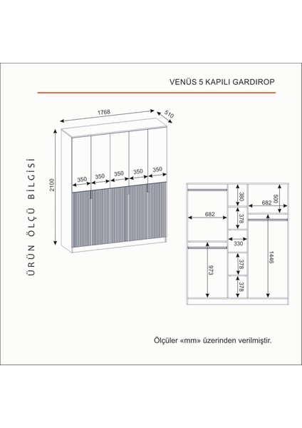 Venüs 5 Kapaklı Bazalı Gardırop Tamamı Mdf fırsatları