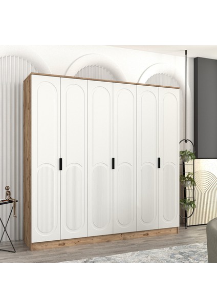 Derin 6 Kapaklı Bazalı Gardırop Tamamı Mdf