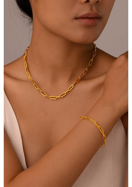 Altın Kaplama Kuyumcu Tasarım Kadın Kolye ve Bileklik Set