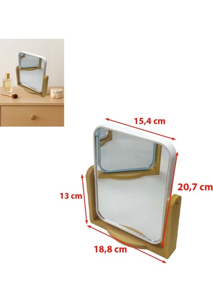 Bambu Ahşap Standlı Çift Yönlü 360° Dönen Plastik Çerçeveli Ayna El Tıraş Makyaj Vb. Aynası Büyük Boy Dikdörtgen Ayna (1 Adet) fiyatları