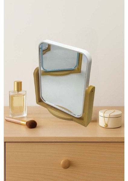 Bambu Ahşap Standlı Çift Yönlü 360° Dönen Plastik Çerçeveli Ayna El Tıraş Makyaj Vb. Aynası Büyük Boy Dikdörtgen Ayna (1 Adet) modelleri