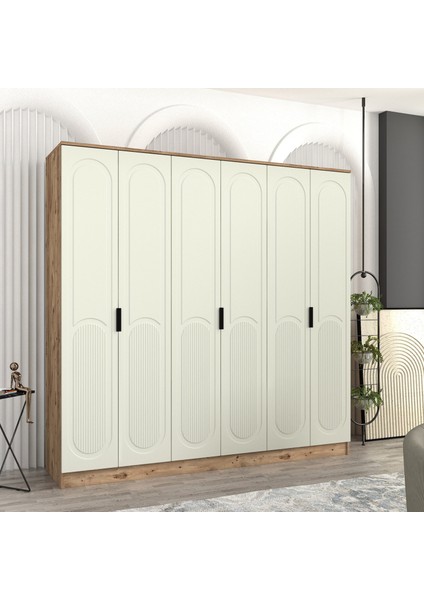 Derin 6 Kapaklı Bazalı Gardırop Tamamı Mdf