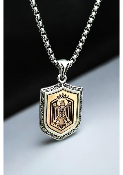 Gümüş Kaplama Krom-Çelik Erkek Kolyesi Kafkas Kartalı Adige Çerkes Kolyesi