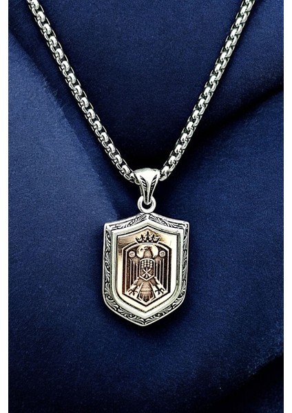 Gümüş Kaplama Krom-Çelik Erkek Kolyesi Kafkas Kartalı Adige Çerkes Kolyesi fiyatları