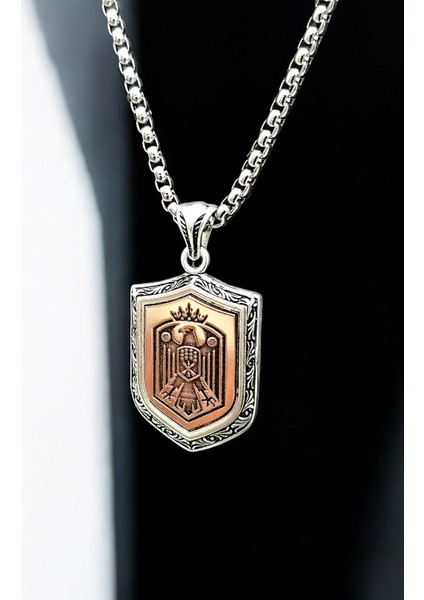 Gümüş Kaplama Krom-Çelik Erkek Kolyesi Kafkas Kartalı Adige Çerkes Kolyesi modelleri