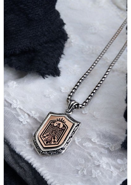 Gümüş Kaplama Krom-Çelik Erkek Kolyesi Kafkas Kartalı Adige Çerkes Kolyesi fırsatları