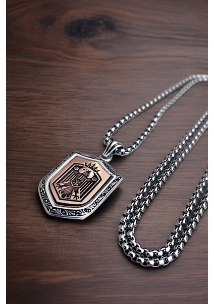 Gümüş Kaplama Krom-Çelik Erkek Kolyesi Kafkas Kartalı Adige Çerkes Kolyesi indirimleri