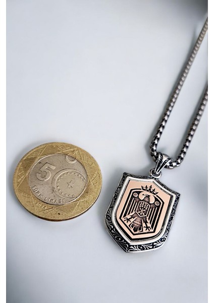 Gümüş Kaplama Krom-Çelik Erkek Kolyesi Kafkas Kartalı Adige Çerkes Kolyesi