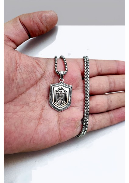 Gümüş Kaplama Krom-Çelik Erkek Kolyesi Kafkas Kartalı Adige Çerkes Kolyesi